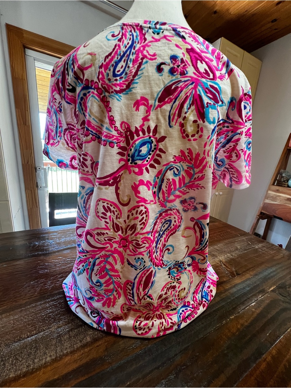 Lilly Pulitzer Pink & Turquoise Paisley Short-Sleeve Top - Picture 7 of 14